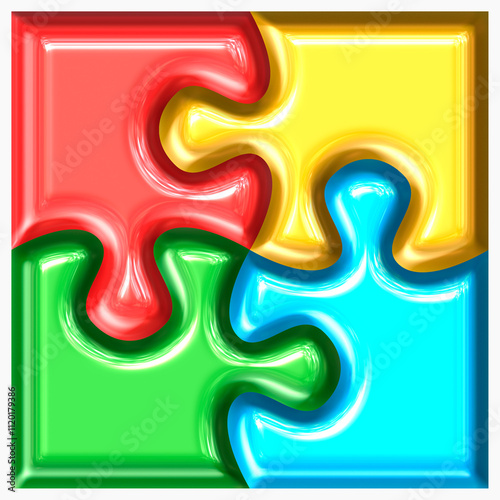Four puzzle colorful pieces stock illustration isolated on white background.	