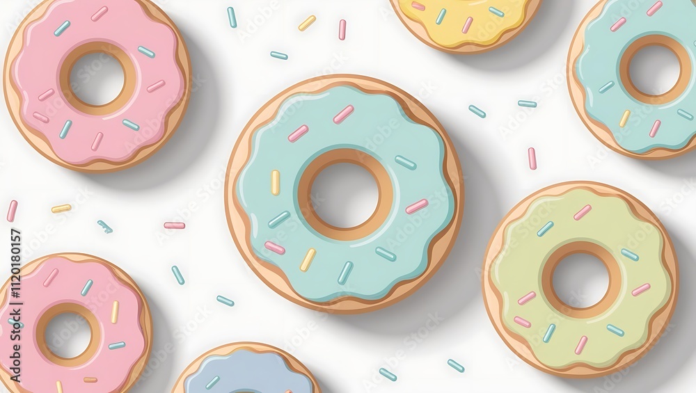 Fototapeta premium Assorted Donuts with Sprinkles on White Background