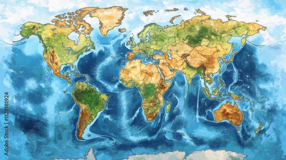 Detailed World Map with Continents and Oceans Detailed World Map with Continents and Oceans