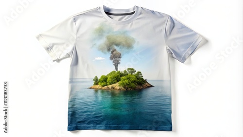 T-shirt with Tropical Island and Volcano Design photo