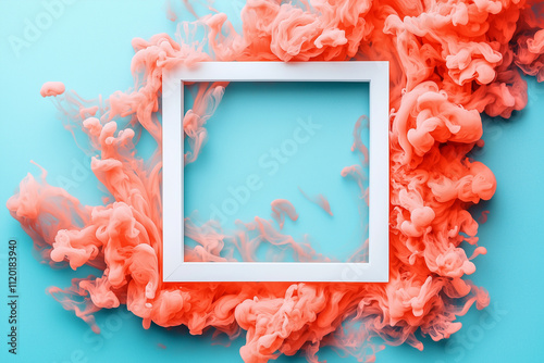 Beauty Banner with Pastel Pink Paint Splashes on Pastel Blue Background photo