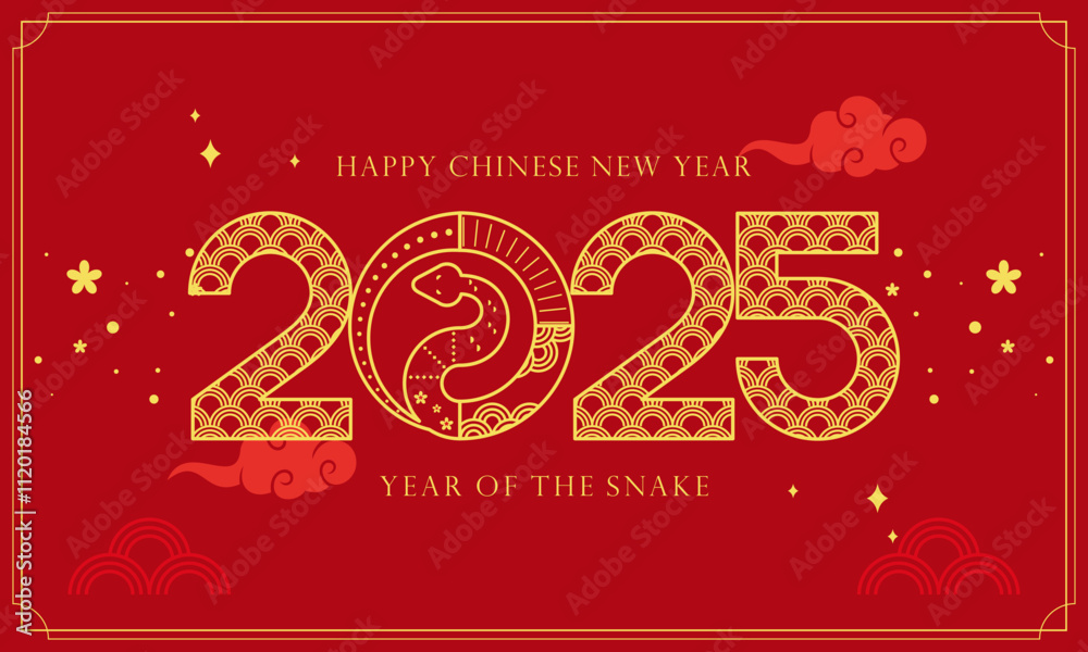 Happy Lunar New Year! Chinese New Year 2025: Year of the Snake Zodiac on a Red Background Illustration Happy Lunar New Year! Chinese New Year 2025: Year of the Snake Zodiac on a Red Background Illustration