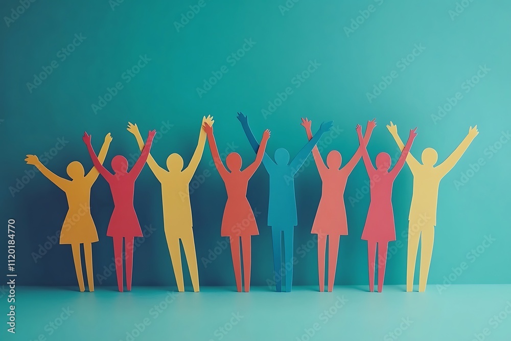Joyful Diverse Group Paper People Background Joyful Diverse Group Paper People Background