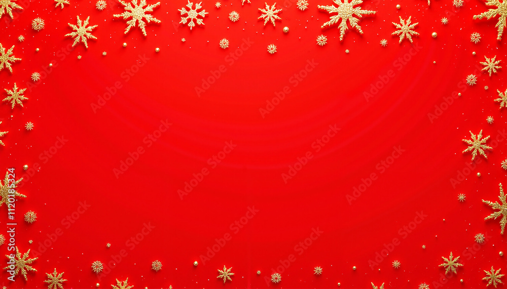 Wrapping paper texture with red background and gold foil snowflake patterns featuring a glossy finish Wrapping paper texture with red background and gold foil snowflake patterns featuring a glossy finish
