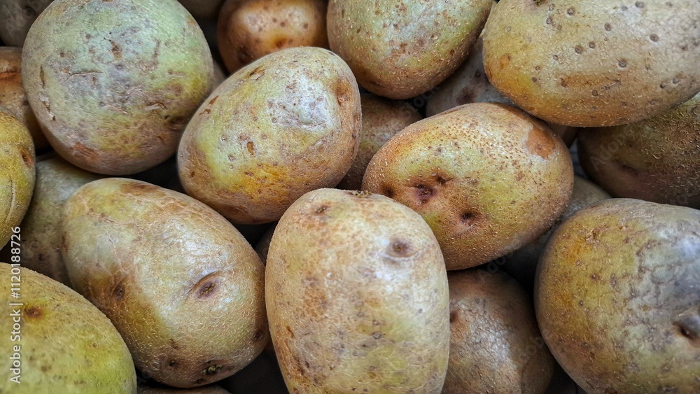 Close up of potato vegetables in group. Fresh potato stall in fresh market. Close up of potato vegetables in group. Fresh potato stall in fresh market.