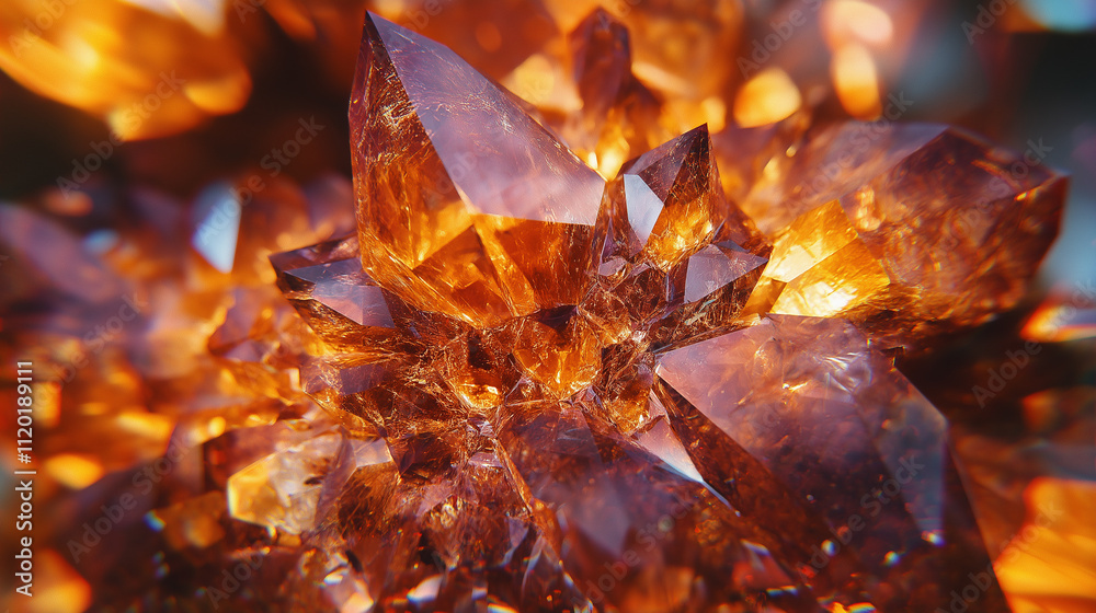 Close up of fiery orange crystals. Concept of energy, healing, and natural beauty. Close up of fiery orange crystals. Concept of energy, healing, and natural beauty.