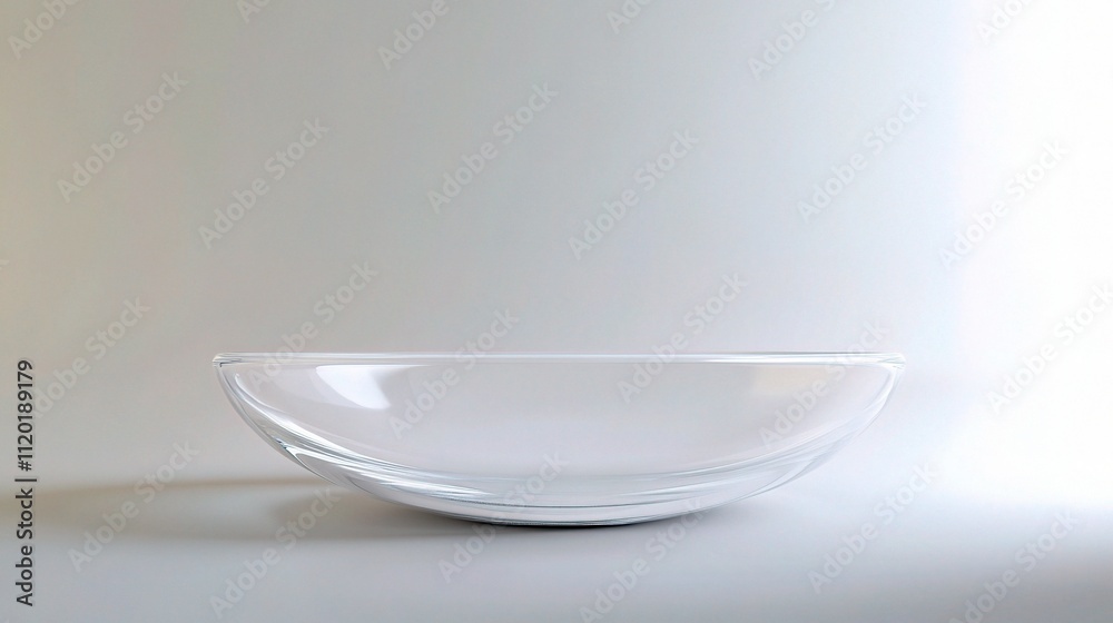 Minimalist Concave Clear Bowl on White Surface with Empty Space Minimalist Concave Clear Bowl on White Surface with Empty Space