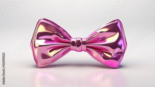 pink bow tie fluid holographic Iridescent 3d render icon isolated on transparent background cutout