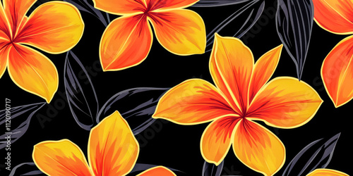Bright tropical flowers with vibrant colors on a dark background for design inspiration