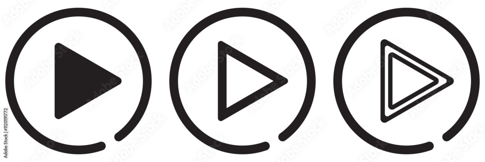 Black play button icon set isolated on white background. Black play button icon set isolated on white background.
