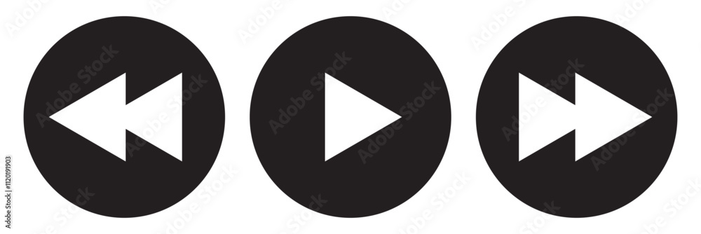 Play, previous, and next track black icon set isolated on white background. Play, previous, and next track black icon set isolated on white background.