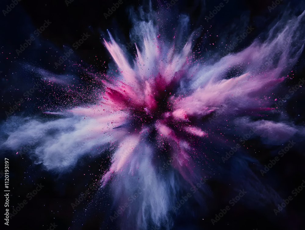 Fototapeta premium Vibrant color explosion abstract art digital artwork dark background close-up view dynamic energy concept