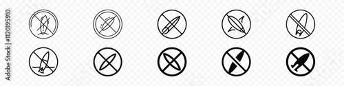 Prohibited sign for no surfing, no surf icon, Prohibition Sign Pictogram, No Kite Surfing icon set
