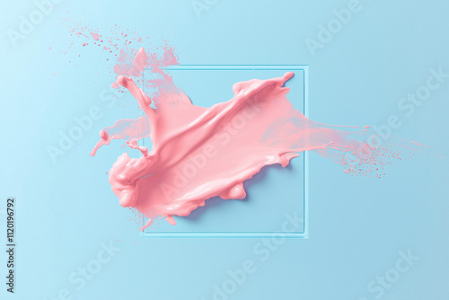 Beauty Banner with Pastel Pink Paint Splashes on Pastel Blue Background photo