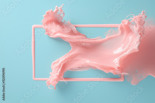 Beauty Banner with Pastel Pink Paint Splashes on Pastel Blue Background photo