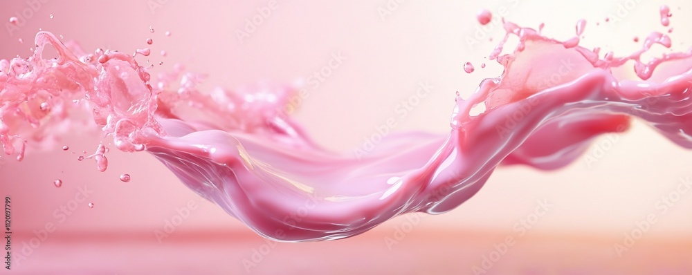 A splash of pink liquid creating dynamic waves against a soft background. A splash of pink liquid creating dynamic waves against a soft background.