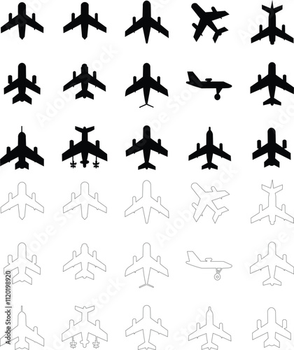 Plane icon set. Flight transport symbol. Airplane icon vector. Travel flat illustration.. Vector EPS 10