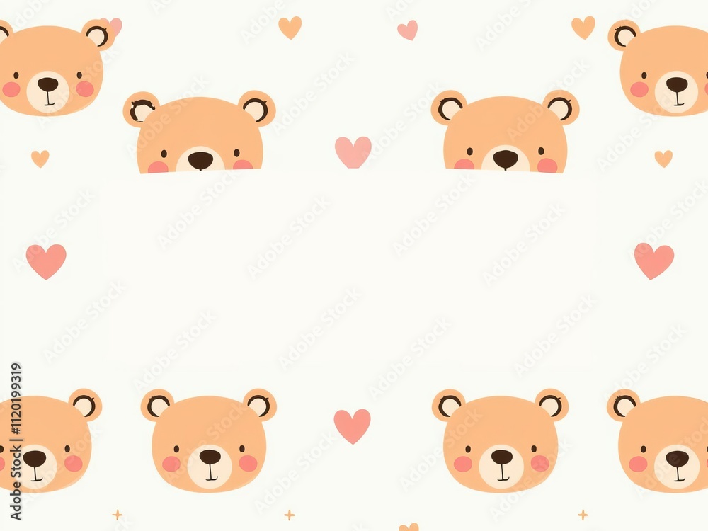 Pattern featuring cute bear faces and charming quotes in a hand-drawn style, perfect for kids' apparel and accessories, sweet, bear faces Pattern featuring cute bear faces and charming quotes in a hand-drawn style, perfect for kids' apparel and accessories, sweet, bear faces
