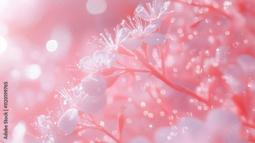 Fototapeta premium Delicate pink blossoms with sparkling bokeh background