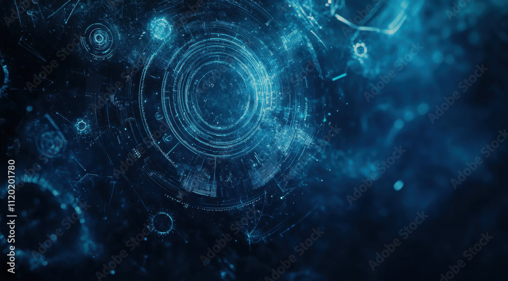 Swirling patterns of blue light create an abstract representation of a digital landscape, symbolizing technology and innovation in a futuristic context.