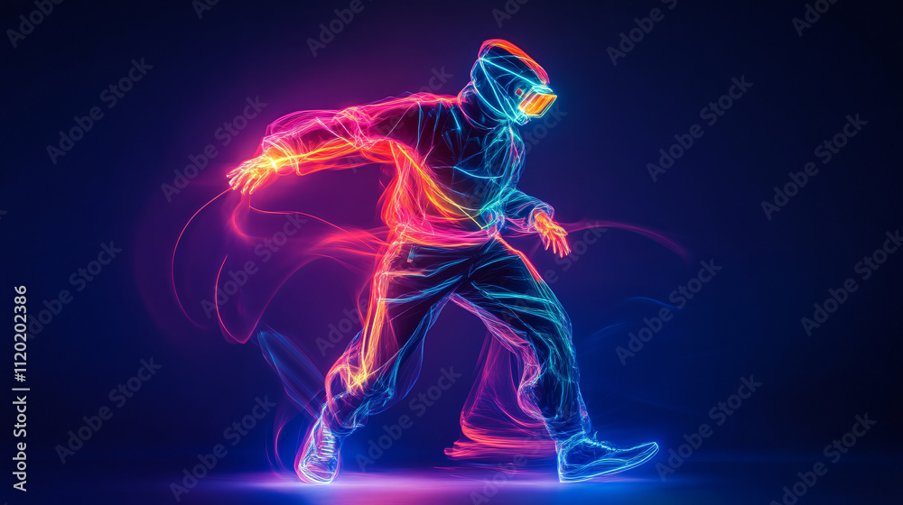 vibrant neon illustration of dancer in motion wearing futuristic attire vibrant neon illustration of dancer in motion wearing futuristic attire