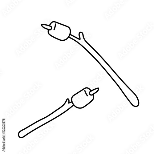 Marshmallow, marshmallow on a stick. Black and white illustration, hand drawn coloring.