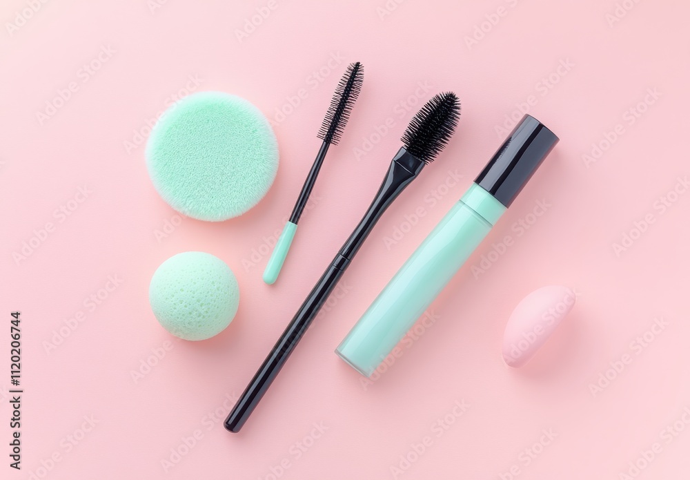 Stylish Makeup Tools and Accessories Arranged on a Soft Pink Background for Beauty and Cosmetic Enthusiasts Showcasing Modern Makeup Application Essentials Stylish Makeup Tools and Accessories Arranged on a Soft Pink Background for Beauty and Cosmetic Enthusiasts Showcasing Modern Makeup Application Essentials