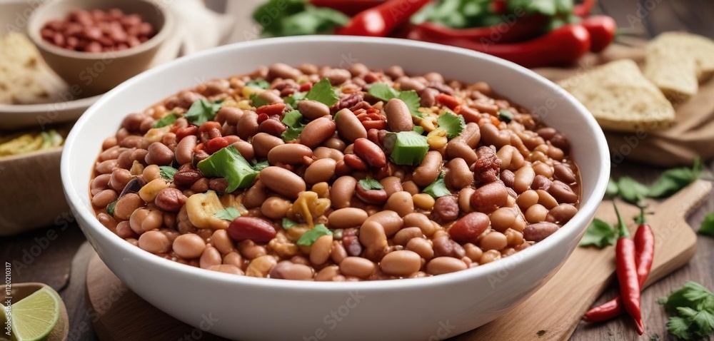 White bowl filled with spicy chili and pinto beans, food, pinto White bowl filled with spicy chili and pinto beans, food, pinto
