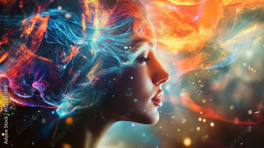 Abstract portrait of a woman with fiery and electric energy Abstract portrait of a woman with fiery and electric energy
