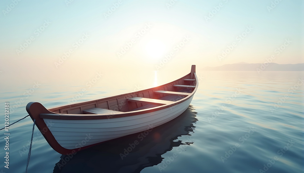 A boat on the sea, with its bow facing towards you and a calm ocean, wooden boat bow cutting through calm water, gentle waves, clear horizon A boat on the sea, with its bow facing towards you and a calm ocean, wooden boat bow cutting through calm water, gentle waves, clear horizon
