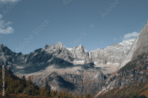 Mount Siguniang in sichuan china Drone aerial photography flying Landscape of Changping Valley, Siguniang National Park in western Sichuan of China.