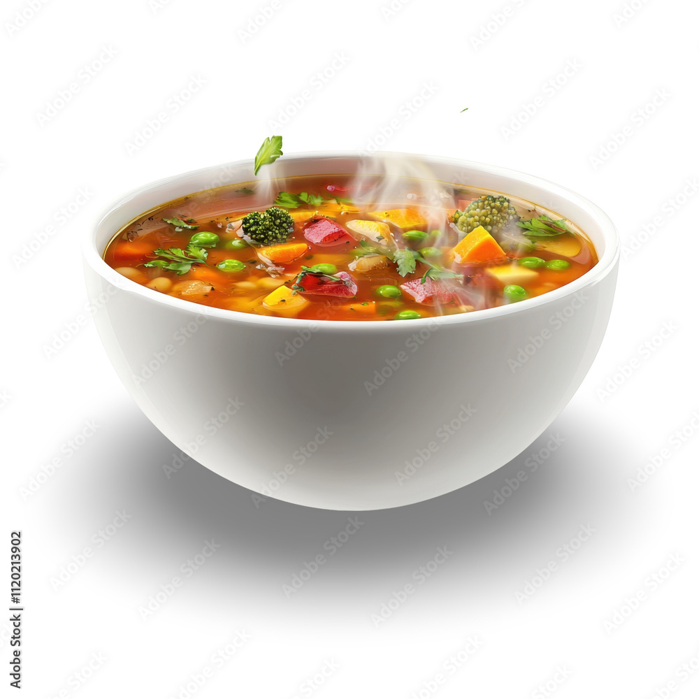 Delicious Vegetable Soup in a White Bowl with Steam Rising, Perfect for Any Meal Delicious Vegetable Soup in a White Bowl with Steam Rising, Perfect for Any Meal