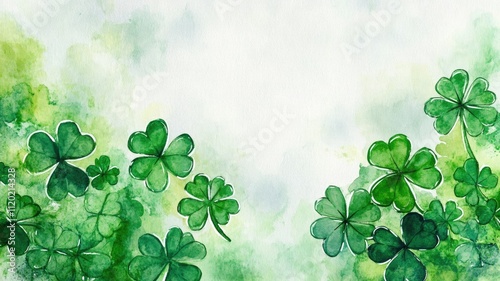 Watercolor illustration of green clovers on light background