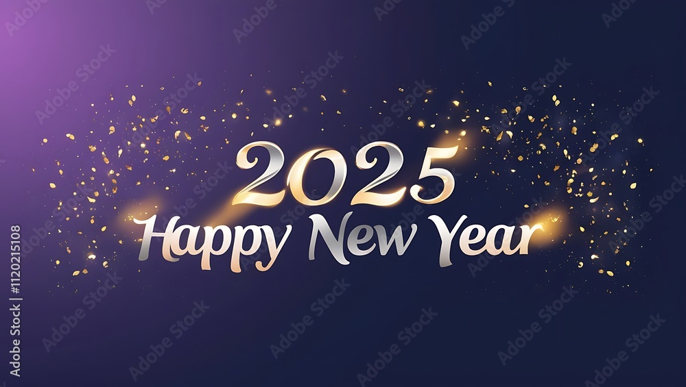 Happy new year 2025 with small golden particles and illumination on a dark background Happy new year 2025 with small golden particles and illumination on a dark background