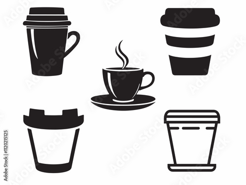 Coffee cup icon set. Cups of coffee tea collection. Hot drink icon. Disposable cup. Cup coffe with steam. Flat style. Vector Illustration. Vecto