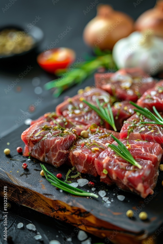 Marinated beef slices sautéed with onions and garlic for rich flavor Marinated beef slices sautéed with onions and garlic for rich flavor