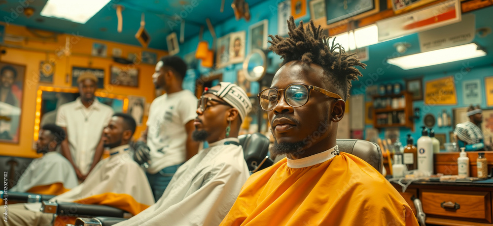Obraz premium A group of men sitting in a barber shop