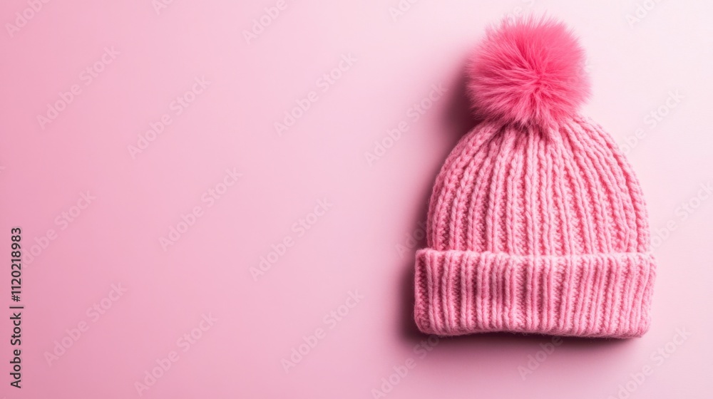 Cozy Chic: Pink Winter Hat on Minimalist Background Cozy Chic: Pink Winter Hat on Minimalist Background