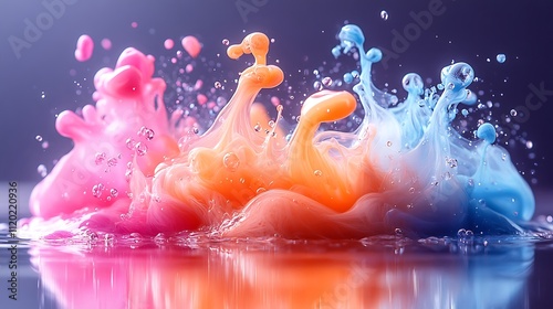 Vivid abstract ink splashes with colorful sprays and dripping effects photo