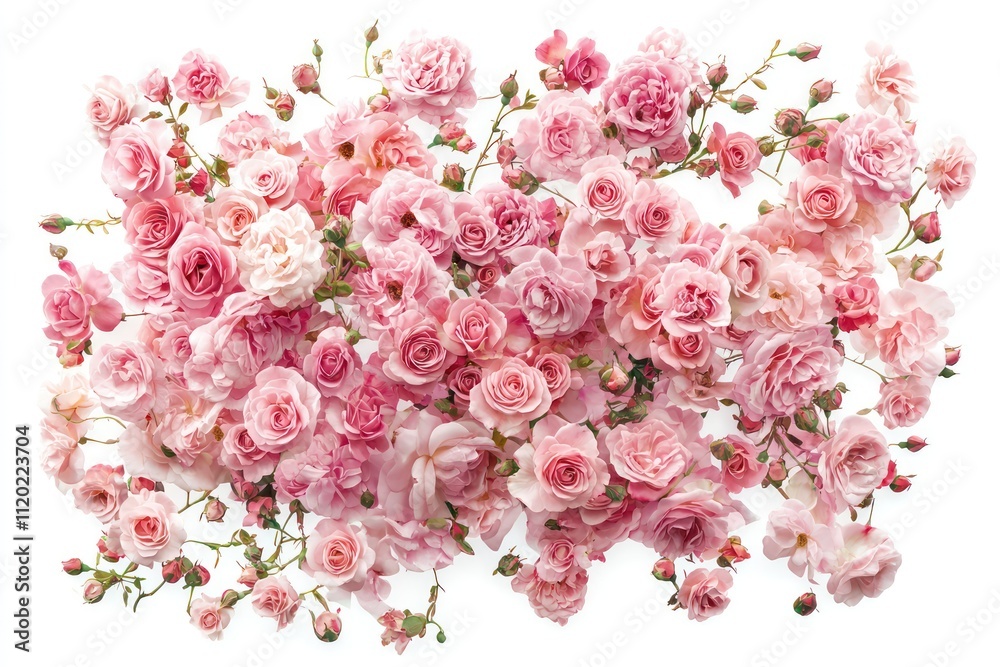Pink rose flowers arranged in a floral design, isolated on a white or transparent background. Pink rose flowers arranged in a floral design, isolated on a white or transparent background.