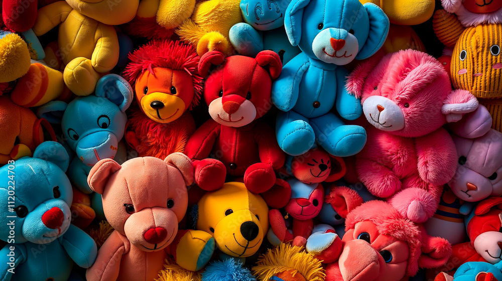 A pile of colorful teddy bears sitting next to each other A pile of colorful teddy bears sitting next to each other