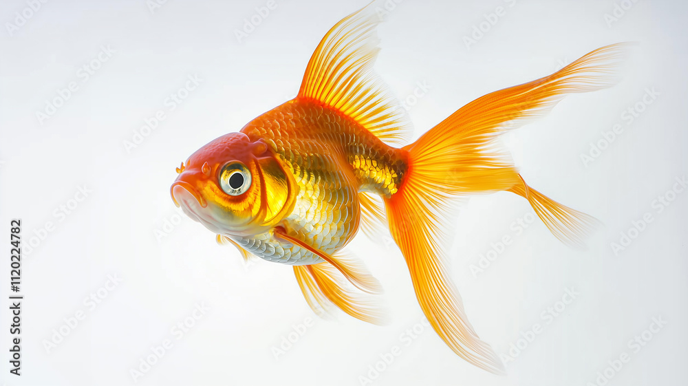Fototapeta premium A goldfish isolated on clear white background 