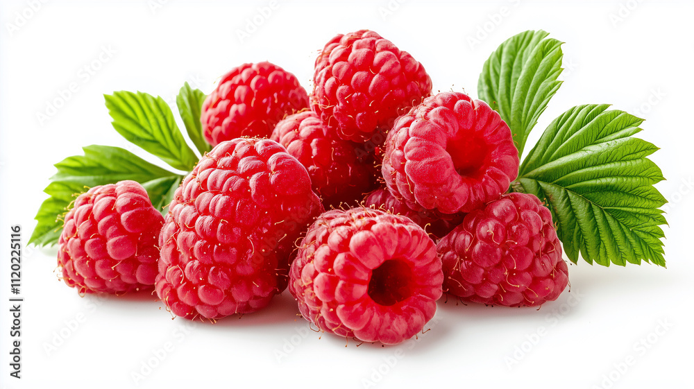 Ripe raspberries with leaf isolated on a white background
Ripe raspberries with leaf isolated on a white background