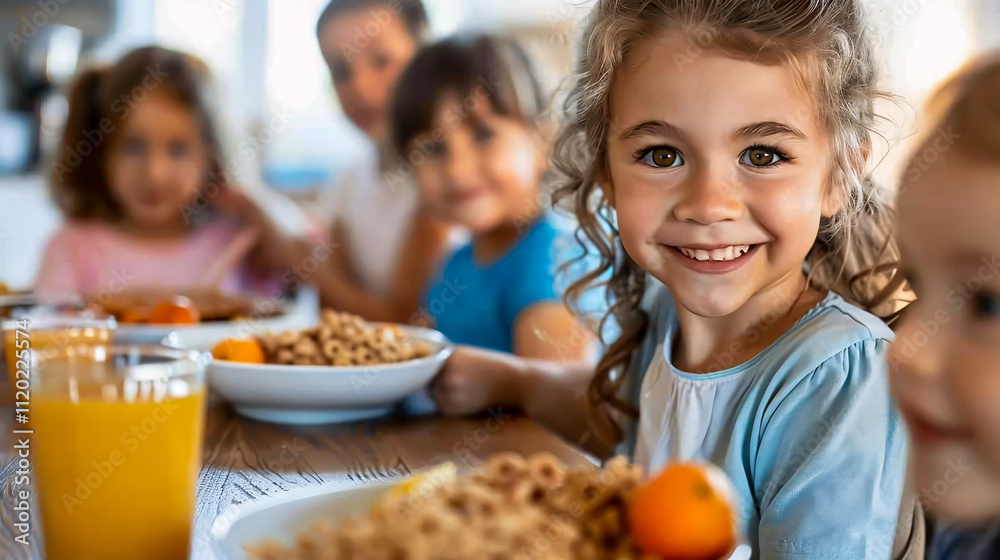 Children enjoying cereal for breakfast. Children enjoying cereal for breakfast.