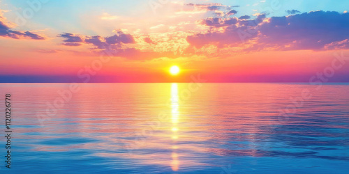 Peaceful Sunset Over Calm Water Background, Serene Scene with Soft Colors Reflecting on Tranquil Water Under a Beautiful Sunset Sky