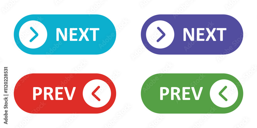 Previous and next navigation buttons icons vector, next and previous buttons with arrow flat trendy style illustration isolated on white background. Previous and next navigation buttons icons vector, next and previous buttons with arrow flat trendy style illustration isolated on white background.