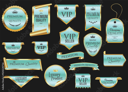 VIP and premium emblem silver and gold isolated on gray background	