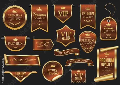 VIP and premium emblem silver and gold isolated on gray background	