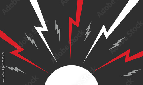 Color Thunder, white background. Confrontation image illustration of thunder bolt. Flat illustration simple Vector. Template for comic. Neon color. Style of horizontal design template without text.