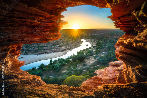 sunrise at natures window in kalbarri national park, western australia